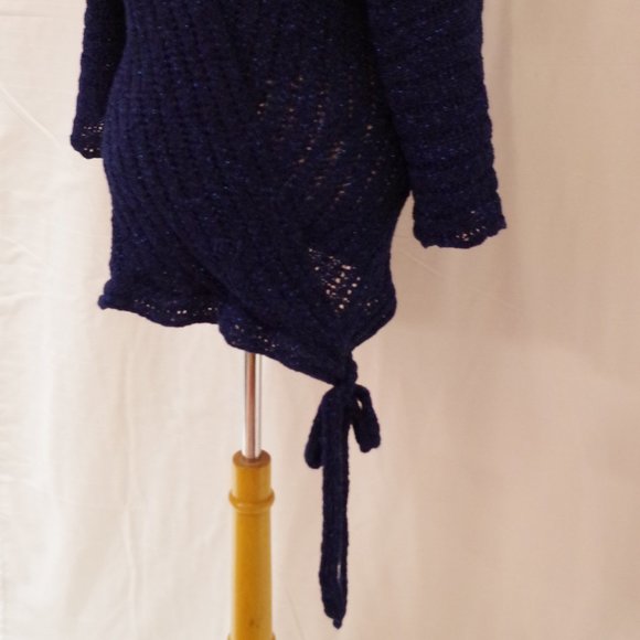 Bebe "Caspian Blue" Metallic Knit Faux Wrap Sweater- Sz. Sm - Picture 4 of 8